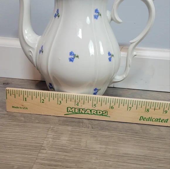 MZ CZECHOSLOVAKIA Vintage white teapot with lid blue ditsy floral
